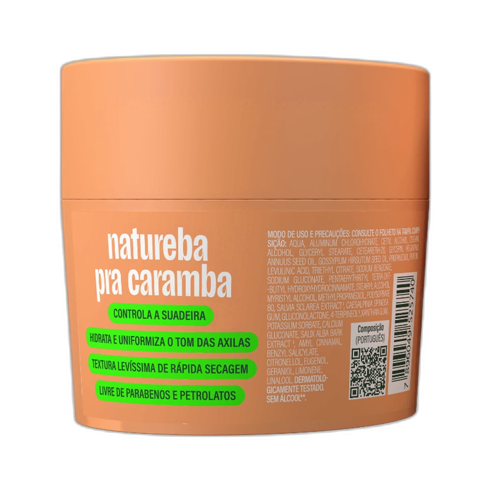 Vista traseira do desodorante creme Herbíssimo Vanilla 55g, embalagem pêssego